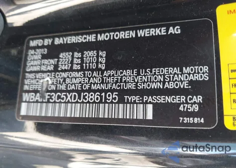 2013 BMW 328I xDrive из США, поврежденный, VIN WBAKF3C5XDJ386195